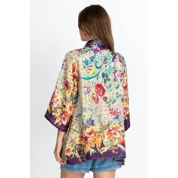 New Johnny Was Weller Topiary Hunter Kimono Purple Floral Reversible Tie Sz S - Picture 5 of 12